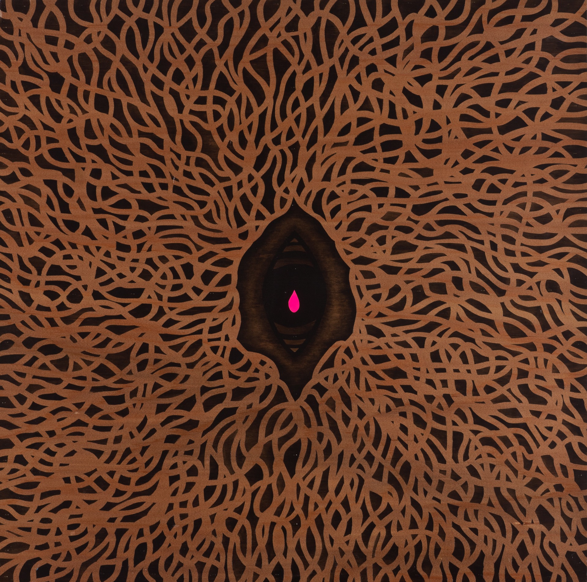 《思緒》，木板、油彩，2011，100cmX100cm（"Thoughts," 2011, 100cm x 100cm, medium: wood panel, oil paint.）